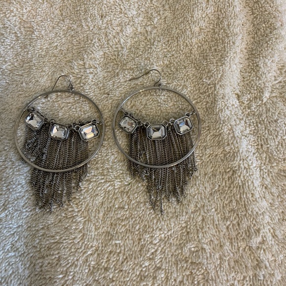 None Jewelry - Silver and Rhinestone Earrings